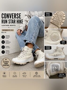 Converse Run Star Hike High Top Leather Boots Cream White Platform Lug Sole